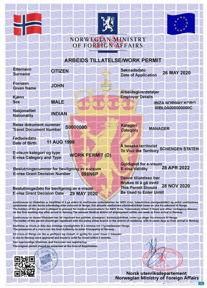 Download NORWAY work permit, e visa Photoshop template